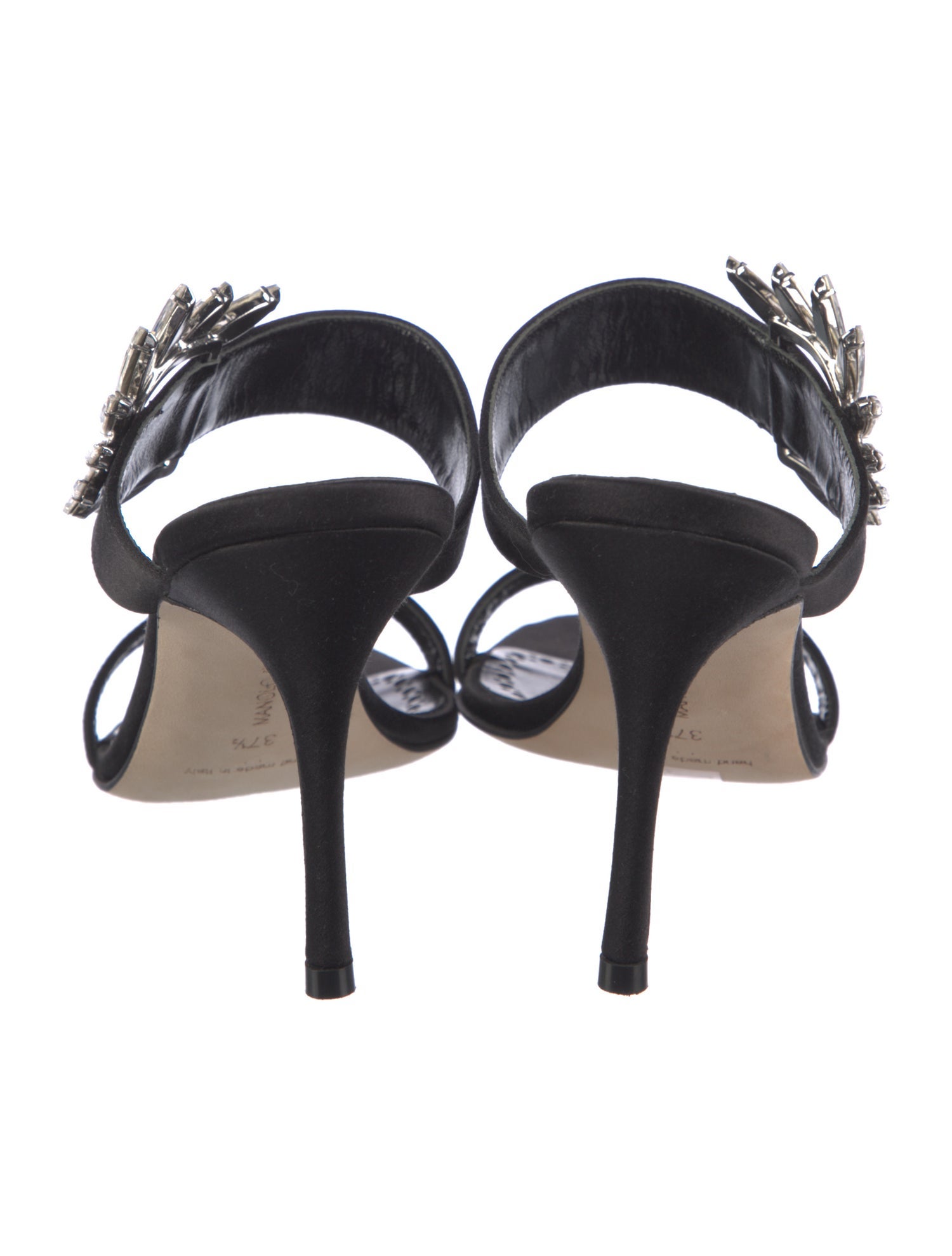 Manolo Blahnik Satin Crystal Embellishments Slides